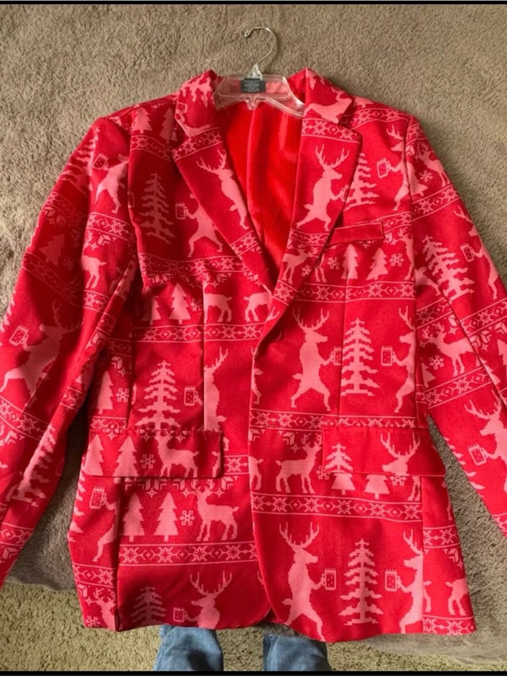 Festive Red Reindeer Holiday Blazer